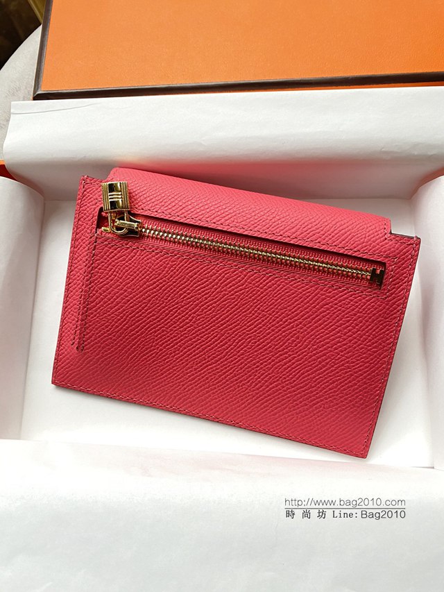 Hermes卡包 愛馬仕原版Kelly Pocket Epsom皮 Hermes新款小錢包 唇膏粉金扣  tdh2176